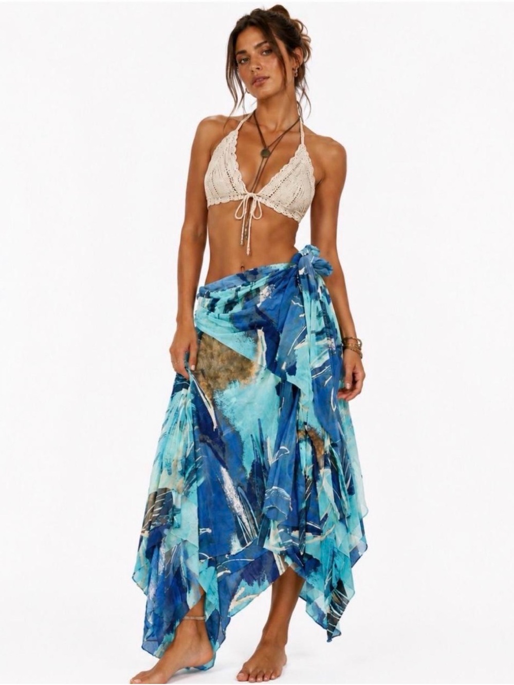 Abstract Blue Tie-Waist Sarong - Women's Beach Cover-Up